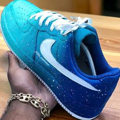 Custom Turquoise Air Force 1s - Kiaun's Customs LLC Neon Nike Shoes, Nike Shoes Blue, Nike Shoes Women Fashion, Buty Marki Nike, Boty Nike, Custom Shoes Diy, Nike Shoes Air Force, Air Force 1s, White Nike Shoes