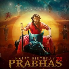 the poster for happy birthday prahas, which features an image of a man sitting on