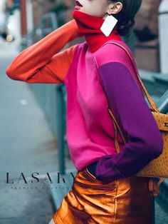 Lasaky - Classic Long Sleeve Turtleneck Sweater with Color Block Design for Everyday Wear Color Block Design, Professional Attire, Long Sleeve Turtleneck, Block Design, Color Block Sweater, Sweater Weather, Colorful Fashion, Turtleneck Sweater, Ladies Tops Fashion