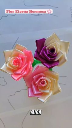 three different colored roses on top of each other