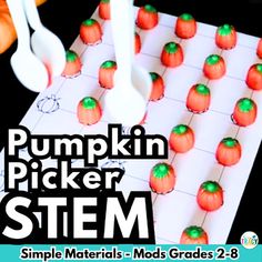 Pumpkin STEM Activity for Fall - Pumpkin Picker - Halloween or Thanksgiving STEM Fall Stem Challenges, Fall Pumpkin Activities, Halloween Stem Challenge, Thanksgiving Stem Activities, Fall Stem Activities, Stem Kids, Halloween Stem Activities, Thanksgiving Stem, Stem Activities Preschool