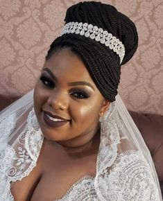 Box Braids With Wedding Veil, Bridal Braids Black Women, Box Braids Wedding Hairstyles, Wedding Braids Black Women, Bride With Braids, Braids For Brides, Dreadlock Wedding, Kingdom Marriage