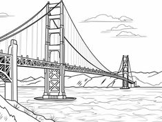 illustration of Golden Gate Bridge coloring magic San Francisco Drawing, Golden Gate Bridge Drawing, Bridge Drawing, Golden Bridge, App Ideas, The Golden Gate Bridge, Charcoal Art, Color Magic