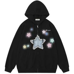 Description:Embrace the hottest fashion trend of the year with our colorful star hoodie. Our zip-up hoodie is designed to make you shine and stand out. Material: Crafted from a premium blend of 65% cotton and 35% polyester, this hoodie offers a soft, comfortable, and luxurious touch, ensuring a cozy wearing experience. Design: The full zip hoodie is truly eye-catching and unique. It showcases colorful foam prints and denim patchwork with star designs. Each star print is adorned with a sparkling Star Hoodie, Sweatshirt Jean Jacket, Women Cargo Pants, Denim Patchwork, Hottest Fashion Trends, Women Cargos, Cargo Pants Women, Experience Design, Cargo Pants Men