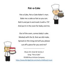 a page from the book pat - cake with an image of a chef holding a cake