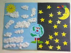 two pictures with clouds and stars on them, one is made out of foam paper