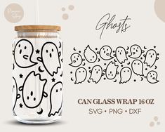 a glass jar with some drawings on it