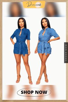 Short Sleeve Button Down Denim Rompers with Belt Summer Button-up Denim Jumpsuit With Buttoned Pockets, Spring Denim Jumpsuit With Short Sleeves And Button Closure, Casual High Rise Denim Jumpsuit With Buttons, Summer Button-up Denim Jumpsuit, Trendy Button-up Denim Jumpsuit For Summer, Spring Button-up Denim Jumpsuit, Casual Spring Denim Jumpsuit With Snap Buttons, High-waist Denim Jumpsuit In Medium Wash With Buttons, Trendy Button-up Denim Jumpsuit