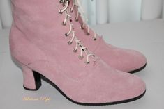 "Request a Custom Order and have something made just for you! Also for narrow feet, wider feet and strong calf This is an individual boot execution. All materials very qualitative. Light Pink suede Italian leather . Are issued by limited series. Model inspired from 1900 boot style. The specified sizes are European: Mid calf height: height of the heel is 2.6\" inch/ 7 cm length of the boot from the bottom of the sole (at the heel) to the top 12\"inch / 25 cm You can get remarkable and not expensi Fitted Suede Ankle Lace-up Boots, Pink Suede Boots With Round Toe, Boots French Style, Boho Boots Bohemian, Burning Man Boots, Pink Leather Boots, Boots Victorian, Granny Boots, Victorian Boots