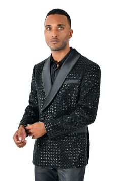 BARABAS men's shiny design glittery sequin design blazer BL3068 Sequin Pattern, Sequin Design, Lapel Blazer, White Details, Black Sapphire, Black White Red, Feel Confident, Welt Pocket, Dress Pants