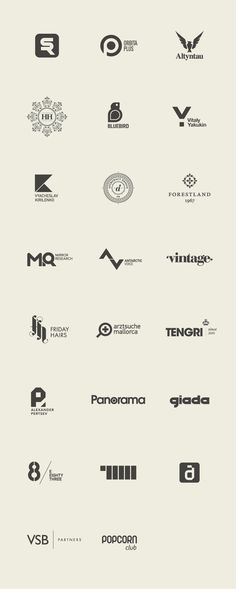 many different logos are shown in black and white colors, including one for the company's logo