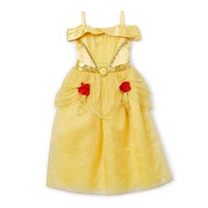 Your little one will be the Belle of the ball in this princess costume inspired by Disney's Beauty and the Beast. The beautiful gold slip-on dress features comfortable shoulder straps and an elastic-waist. It also has elegant, satin draping at the neckline that mirrors Belle's iconic outfit with red organza rosettes, a sparkling skirt with gathered ruffles, and a cute character cameo at the chest.Character: Disney Princess, Beauty And the Beast, BelleRecommended Ages: 3 Years And UpBase Material Olaf Frozen Costume, Moana Dress Up, Light Up Halloween Costumes, Kids Dress Up Costumes, Cinderella Halloween Costume, Merida Dress, Cinderella Dress Disney, Belle Costume, Play Dress Up