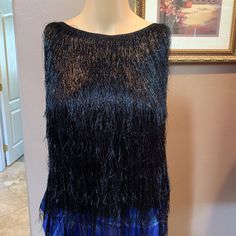 Rachael Zoe Iggy Fringed Metallic Knitted Top Xs (Item#21) F Black Knit Tops For Evening, Black Knit Top For Evening In Fall, Black Knit Top For Party In Fall, Black Knit Top For Winter Party, Black Knit Party Tops, Evening Fringe Tops For Fall, Rachael Zoe, Knitted Top, Rachel Zoe