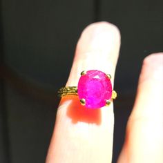 This Is A New Stunning Pink Ruby From Mozambique. This Beautiful Stone Is A Huge 5karats Set In A Solid 925 Sterling Silver Dipped In 24k Gold Not Plated! This Gold Stays Put! This Is A Gorgeous Bright Pink Stone That I've Set In My Signature Vine Wreath Style Band. This Is A Perfect Ring For An Engagement. Please Ask Questions And Make An Offer. I Can't Say Yes If You Don't Ask! Pink Ruby Ring With Center Stone For Wedding, Pink Ruby Wedding Ring With Center Stone, Classic Pink Ruby Ring With Accent Stones, Pink Round Ruby Ring For Wedding, Classic Pink Ruby Ring For Anniversary, Pink Ruby Ring With Accent Stones For Wedding, Pink Ruby Wedding Ring, Formal Pink Ruby Ring, Pink Ruby Ring With Diamond Accents