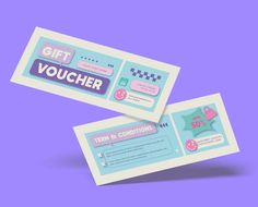 two gift voucher cards on a purple background