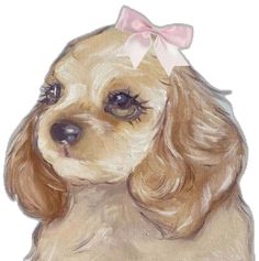 a drawing of a dog with a pink bow on it's head