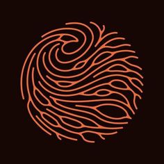 an orange circle on a black background with lines in the center and waves coming out of it