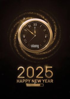 a clock with the words happy new year on it