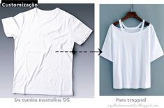 a white t - shirt hanging on a wooden hanger next to an image of the front and back