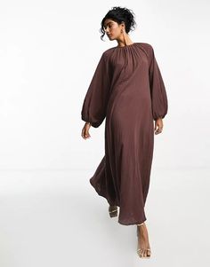 ASOS DESIGN double cloth trapeze maxi dress in chocolate | ASOS Relaxed Fit A-line Maxi Dress For Fall, Brown Relaxed Fit Dress For Fall, Brown A-line Maxi Dress For Spring, Flowy Long Sleeve Brown Maxi Dress, Long Sleeve Brown Maxi Dress For Daywear, Brown A-line Daywear Dresses, Brown Long Sleeve Maxi Dress For Daywear, Brown Maxi Dress For Daywear In Fall, Brown Maxi Dress For Fall Daywear