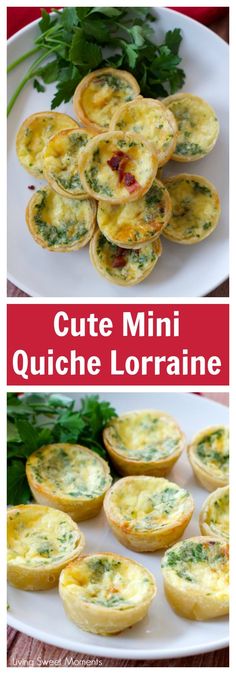 mini quiche lorainne on a plate with parsley