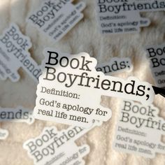 book boyfriends definition stickers on a bed sheet with the words, book boyfriends definition god's apoloy for real life men