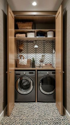 a washer and dryer in a small room