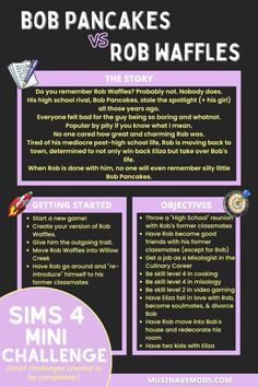 the info sheet for bob pancakes vs rob naffles