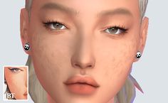 an animated image of a woman's face with blue eyes and piercings on her ears