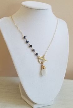 Sapphire Necklace, Moonstone Teardrop Necklace, Gold Front Toggle Necklace Protection Spiritual, Divine Feminine Energy, Boho Statement Necklace, Toggle Necklace, Necklace Boho, Monstera Leaf, Good Fortune, Feminine Energy, Divine Feminine