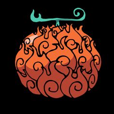 an orange with swirls on it and a hook hanging from the top, in front of a black background