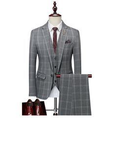 JJ's House Men's Suit (Set of 3) Jacket Trouser Vest Classic Plaid Solid Color Modern 67.5% polyester+28.6% viscose+3.9% spandex Men's suits. #JJ's House #Men'sSuit #Jacket #Trouser #Vest #Classic #Plaid #SolidColor #Modern #675%polyester+286%viscose+39%spandex #Men'ssuits Men’s Suits, Men's Suit, Men's Suits, Suit Set, Mens Suits, Trousers, Solid Color, Plaid, Spandex