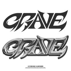 some type of lettering that is black and white with the word grave in silver letters