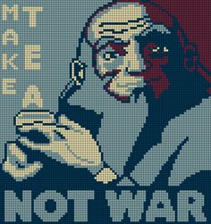 a cross stitch pattern with an image of a man holding a cell phone to his ear