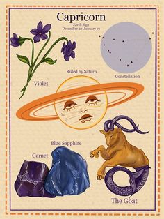 the zodiac sign for capricorn is depicted in this illustration