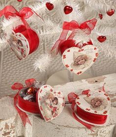 red and white valentine's day decorations with hearts