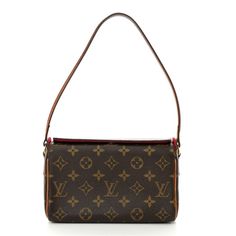 This is an authentic LOUIS VUITTON Monogram Recital. This is a chic small handbag that is expertly crafted of classic Louis Vuitton monogram coated canvas. The bag features signature vachetta cowhide leather trim and piping. The short top flap unsnaps to a raspberry red microfiber interior with a patch pocket. Rectangular Monogram Canvas Bag With Leather Lining, Formal Shoulder Bag With Leather Lining And Monogram Canvas, Formal Monogram Canvas Shoulder Bag With Leather Lining, Classic Formal Bags In Signature Coated Canvas, Formal Monogram Canvas Shoulder Bag With Leather Trim, Formal Monogram Canvas Shoulder Bag With Leather Handles, Formal Monogram Canvas Shoulder Bag, Classic Monogram Canvas Shoulder Bag With Leather Lining, Vintage Coated Canvas Shoulder Bag For Evening