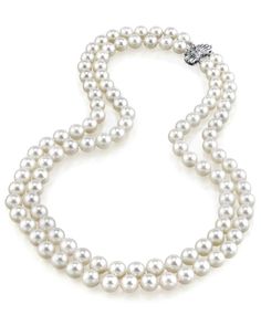 8.0-8.5mm Double Strand White Freshwater Pearl Necklace Double Strand Pearl Necklace, Akoya Pearl Necklace, Freshwater Pearl Jewelry, Double Strand Necklace, Cultured Pearl Necklace, Buy Necklace, White Gold Necklaces, Freshwater Pearl Necklace, Fresh Water Pearl