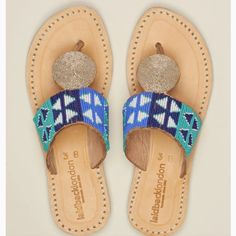 New In Box, Anthropologie, Laidback London Blue/Turquoise Heron Thong Sandals. Artfully Crafted Beadwork. Leather Upper, Insole. Eva Sole. Crafted With Traditional Techniques By Artisans In Africa! Eu 40 - Us 9 Blue Bohemian Sandals For Vacation, Bohemian Blue Sandals For Vacation, Blue Beaded Adjustable Sandals, Blue Beaded Open Toe Sandals, Handmade Blue Sandals For Summer, Blue Beaded Sandals For Vacation, Blue Open Toe Sandals For Festival, Blue Beaded Sandals For Beach, Handmade Blue Sandals For Vacation