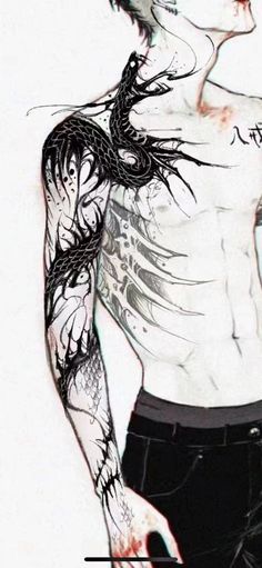 Forearm Tattoo Men Drawings, Scary Back Tattoos For Guys, Intricate Tattoo Men, Corruption Tattoo Design, Chest Tattoo Men One Side, Guy Spine Tattoo, Full Body Lightning Tattoo, Men Tatoos Arms Ideas, Reverse Blackout Tattoo