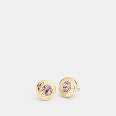 Plated metal "Available at Coach Outlet" Stone Stud Earrings, Coach Outlet, Stone Studs, Circle Design, Metal Style, Bags Accessories, Belt Size, Free Jewelry, Face Shapes