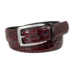 The Ozzie is a 34mm genuine leather croco embossed belt. This belt has a croco embossed strap and matching keeper. Features a high polished silver buckle this belt can be worn for a casual or fashion look.Belt Length: 32 InBase Material: 100% LeatherBelt Width: 1 1/4 InCare: Wipe CleanCountry of Origin: Imported Luxury Business Belt With Crocodile Pattern, Luxury Crocodile Pattern Belt For Business, Elegant Leather Belt With Crocodile Pattern, Elegant Formal Belt Buckles With Crocodile Pattern, Elegant Formal Belt Buckle With Crocodile Pattern, Luxury Leather Belt With Crocodile Pattern, Classic Business Belt With Crocodile Pattern, Classic Crocodile Pattern Belts For Business, Classic Red Belt For Formal Occasions