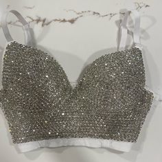 Perfect For Brides/ Bachelorette Party Small (Fits My 34c/32d Bust) Nwt Bra/ Crop Top Glamorous White Crop Top For Evening, Glamorous White Evening Crop Top, White Rhinestone Party Tops, Green Halter Top, Silk Cami Top, Lace Camisole Top, Lace Trim Cami Top, Bra Crop Top, Bachelorette Party Bride