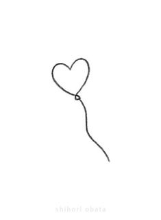 a drawing of a balloon with a heart on it's tail and string attached to the end