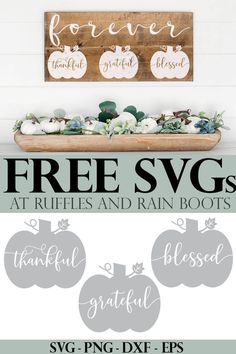 the free svg bundle includes pumpkins, apples and rain boots for thanksgiving or fall