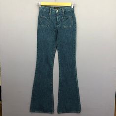 Vintage NWT 90s Studio D'Artisan Bush Pants Flare Blue Jeans - GF30073.  Manual Measurement (laying in flat area):  1) Waist: 27 inch.  2) Rise: 10 inch.  3) Hips: 17 inch.  4) Tight: 10 inch.  5) Outseam: 44 inch.  6) Inseam: 34.5 inch.  7) Leg opening: 10 inch.  Made in: JAPAN.  Fabric Material: 100% Denim Cotton.  Condition: In good vintage condition overall.  Please check all the measurement to insyre a proper fit.  Remember to allow yourself some extra room for movement.  You can compare th Y2k High-waist Denim Blue Bottoms, 90s High-waisted Denim Bottoms, Bush Pants, Flare Blue Jeans, Cheap Vintage Full-length Flare Jeans, Vintage Pre-washed Blue Bottoms, 70’s Panel Jeans, Denim Cotton, Womens Jeans