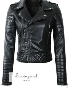 Sun-Imperial - White/teal/burgundy/black/pink Women Motorcycle Faux Leather Jackets Long Sleeve – SUN-IMPERIAL Biker Jacket Style, Leather Jacket Zipper, Black Outerwear, Streetwear Jackets, Womens Biker Jacket, Faux Leather Moto Jacket, Motorcycle Women, Biker Leather, Blue Coats