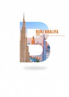 the letter b is made up of buildings and skyscrapers in different colors, including orange