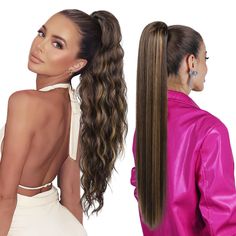 PRICES MAY VARY. 💖Versatile Styling Options - The 2pcs ponytail extension set comes with 1pcs 26-inch long wavy multi-layered drawstring ponytail and 1pcs 28-inch long straight drawstring ponytail. The versatile styling options allow you to change desired hairstyle at any time you want! 💖Cost-effective & No Damage to Hair - 2 in 1 combination, more cost-effective, instantly adding hair color, length, and hair volume, a glamorous new look without any damage to your natural hair. Say goodbye to Thick Frizzy Hair, Hair Extensions Ponytail, Extensions Ponytail, Thinning Thick Hair, Hair Tail, Long Ponytail, Blonde Highlight, Caramel Blonde, Straight Ponytail