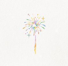 a watercolor drawing of a colorful firework